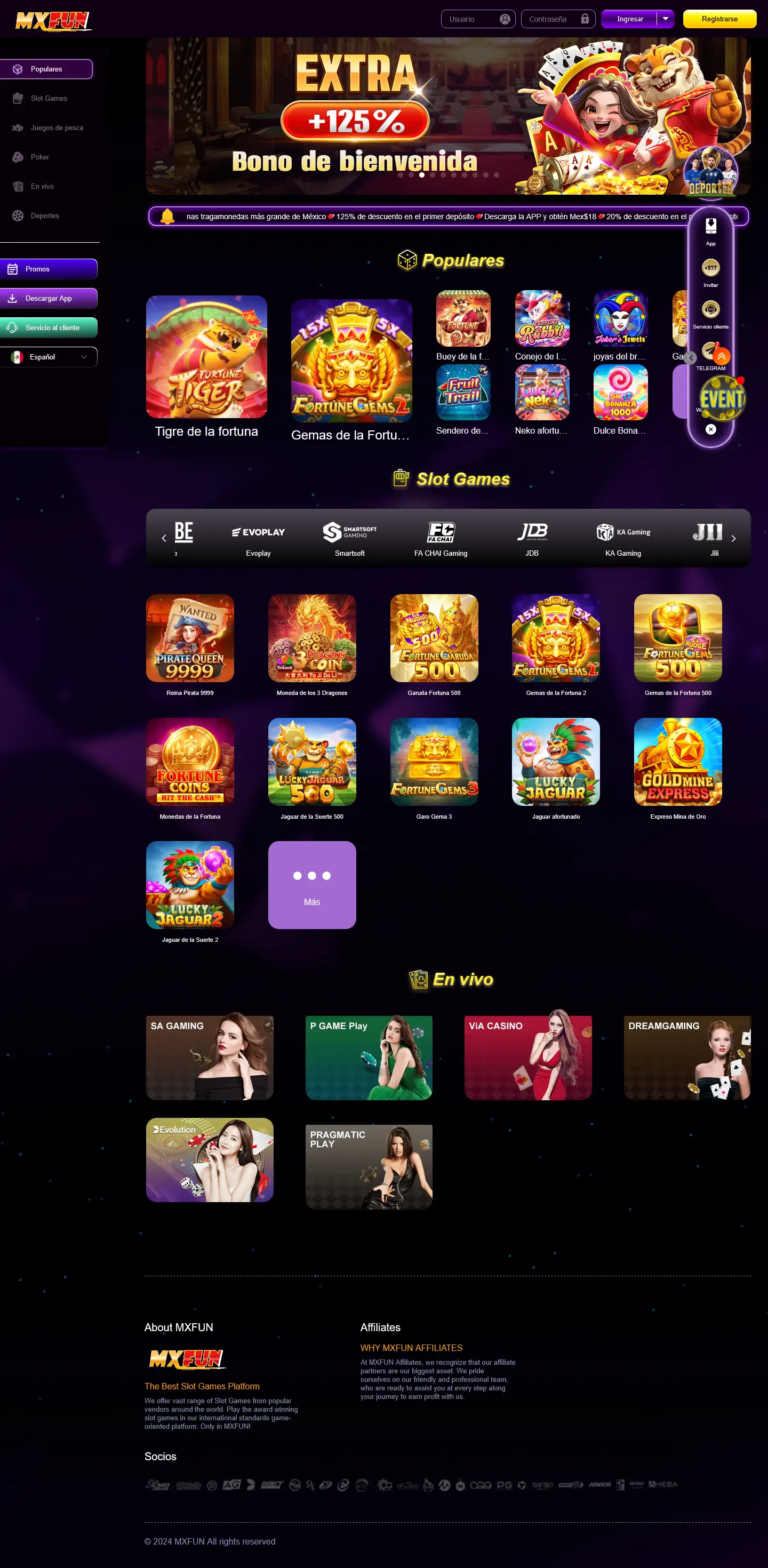 Inicio de MXFUN con categorías y tarjetas de juegos